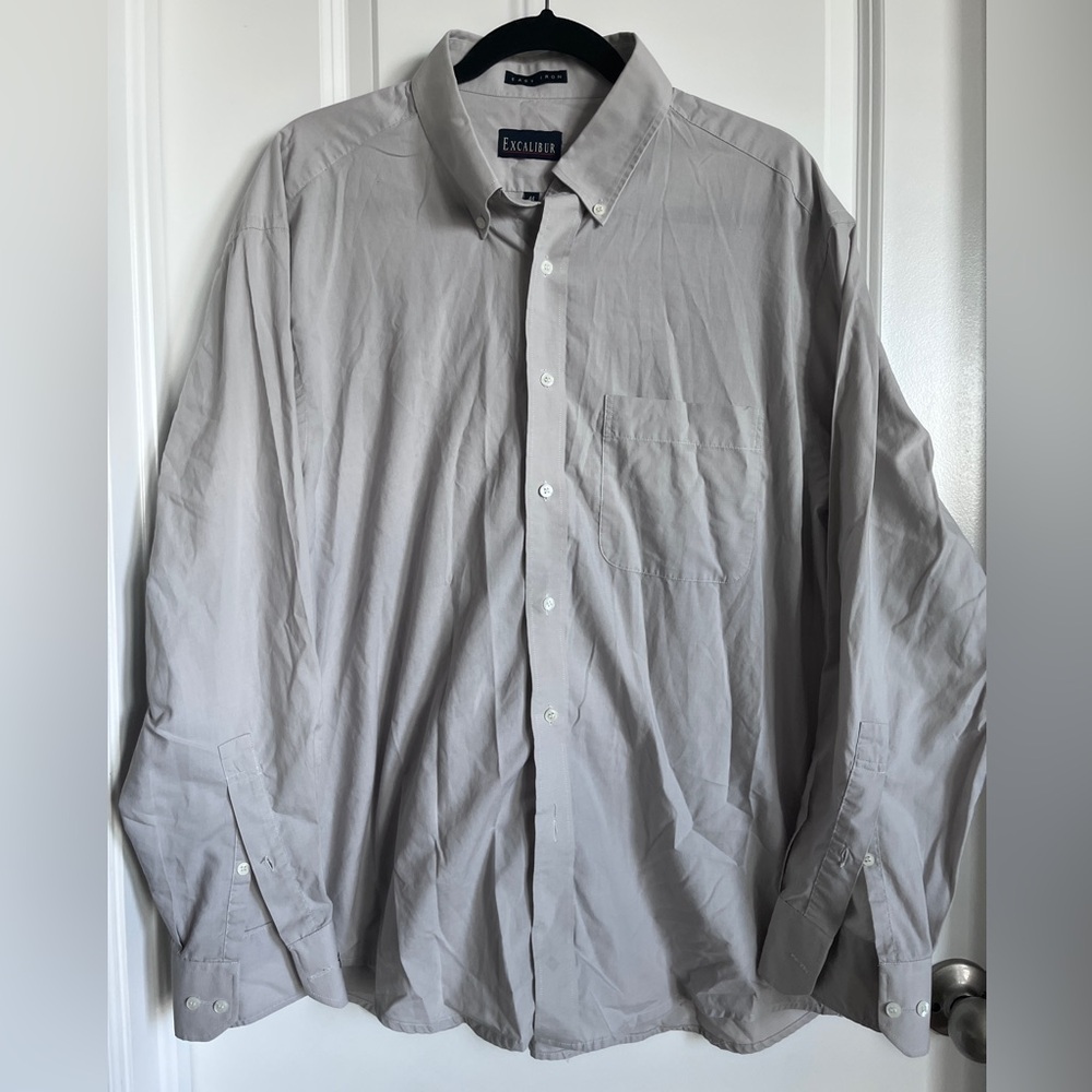 Excalibur Men’s Gray Button Down Dress Shirt Size 44 XL Classic Formal Work